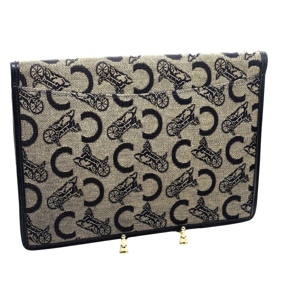 Celine Vintage Canvas Leather Trimmed Clutch Bag Monogram blue cream tan - Picture 4 of 11